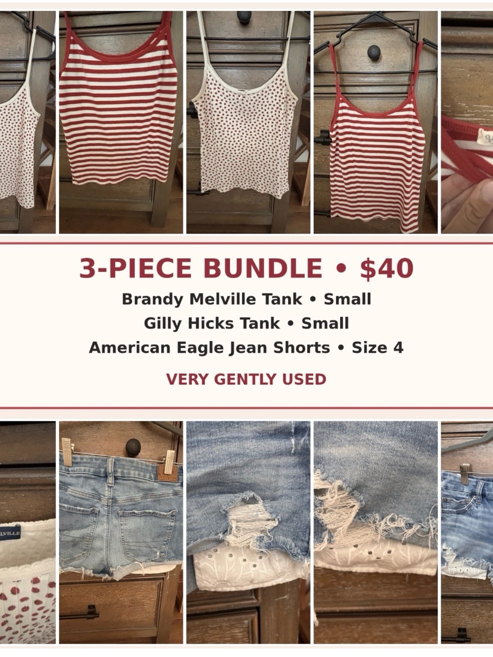 Three piece bundle, includes Brandy Melville tank, gilly hicks & American eagle